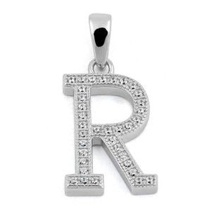 Sterling Silver Letter R CZ Initial Pendant